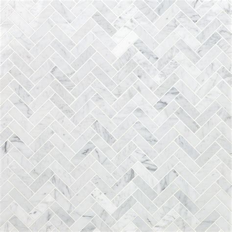 Ivy Hill Tile White Carrara Herringbone 12 In X 12 In 10mm Polished Marble Stone Mosaic Wall