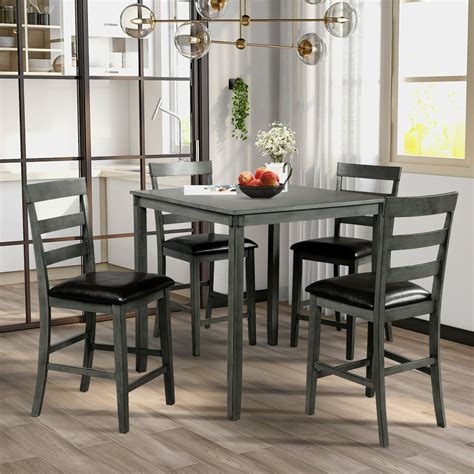 Kepooman 5 Pieces Counter Height Wooden Dining Set With 4 Chairs For