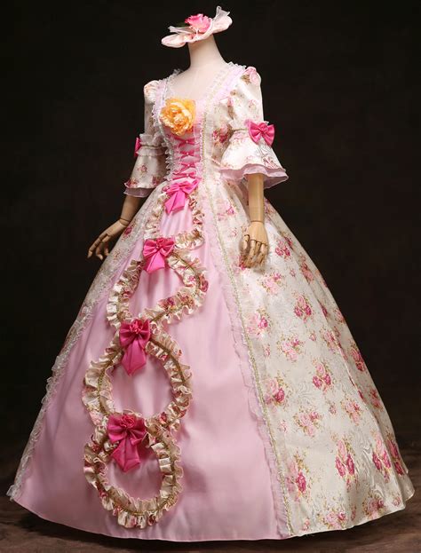 Victorian Dress Costume Womens Royal Rococo Ball Gown Pink Floral