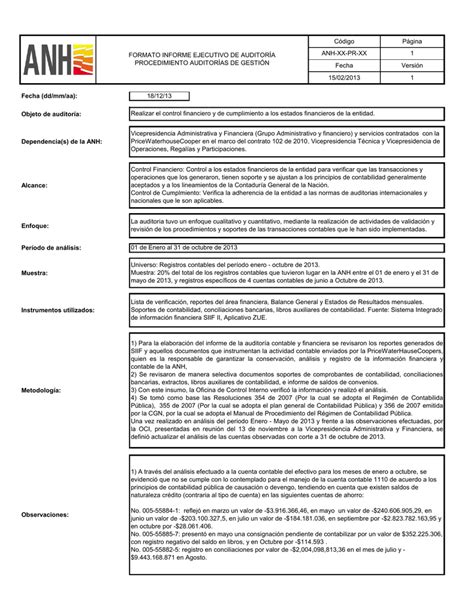 Informe De Auditoria Contable Y Financiera Diciembre 2013