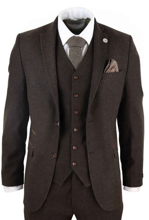 Mens Wool Vintage Brown Suit Happy Gentleman