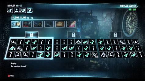 You need to complete the riot bomb puzzle to trophy #8 map coordinates: BATMAN™: ARKHAM KNIGHT RIDDLER TROPHY BLEAKE ISLAND 2-17 - YouTube