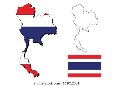Black Contour Map Thailand National Flag Stock Vector Royalty Free