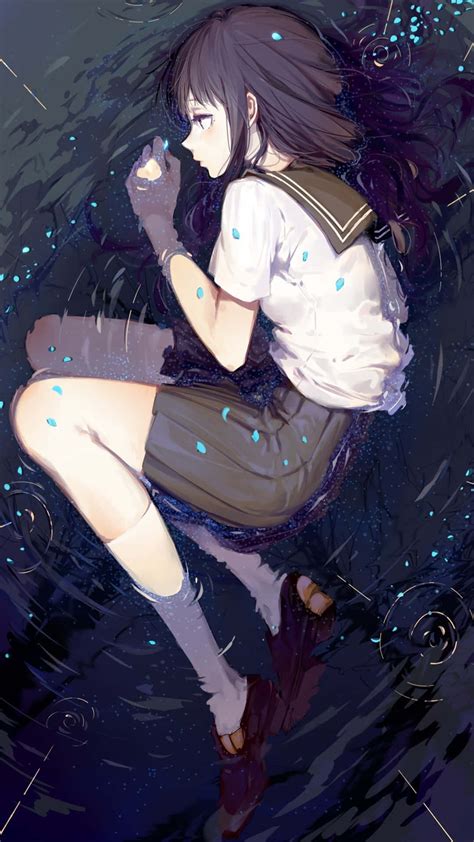 Download Sad Crying Anime Girl Lying On Water Wallpaper