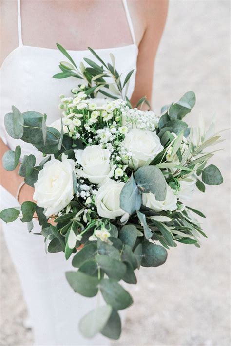 olive eucalyptus white roses and gypsophila bride bouquet white rose wedding bouquet white