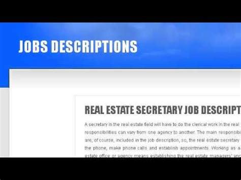 Job description operate real estate office, or work for commercial real estate firm, overseeing real estate transactions. Real Estate Paralegal Job Descriptions - YouTube
