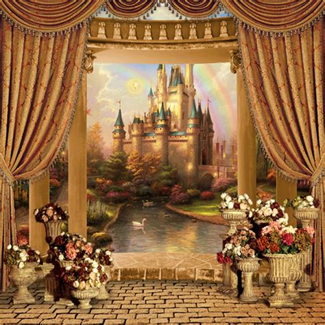 Fairy Tale Rainbow Princess Castle Backdrop Photography Curtain Pillars