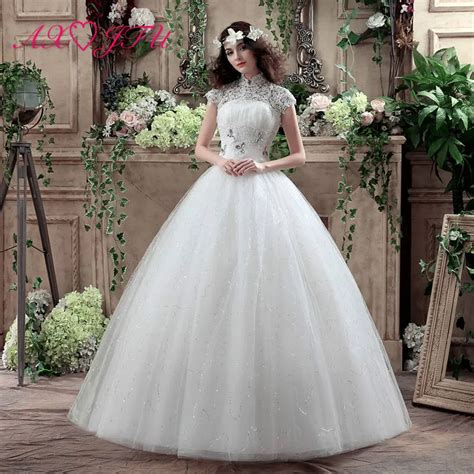 Axjfu Lace Beading Wedding Dress Flower Wedding Dress Slim Double Shoulder Wedding Dress In