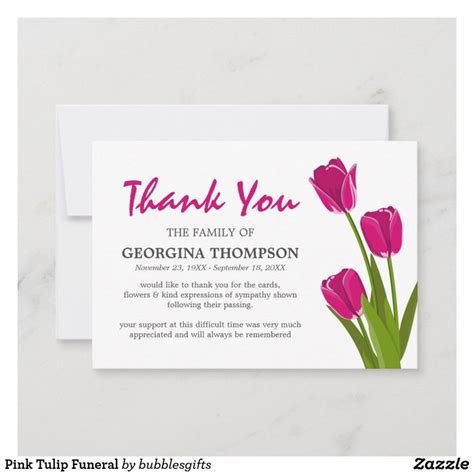 Pink Tulip Funeral Thank You Card Zazzle Funeral Thank You Cards