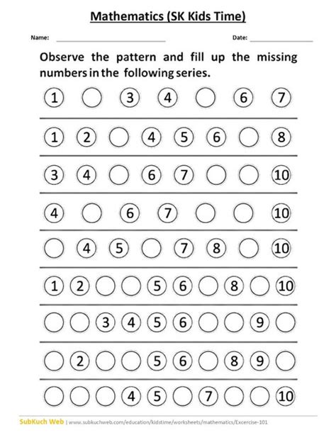 Printable Missing Numbers Worksheets For Kids Ex No 101
