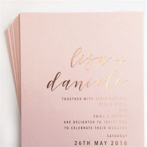 Rose Gold Foil And Blush Wedding Invitations Whiteinkdesignco Blush