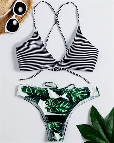 stripe print strappy swimwear