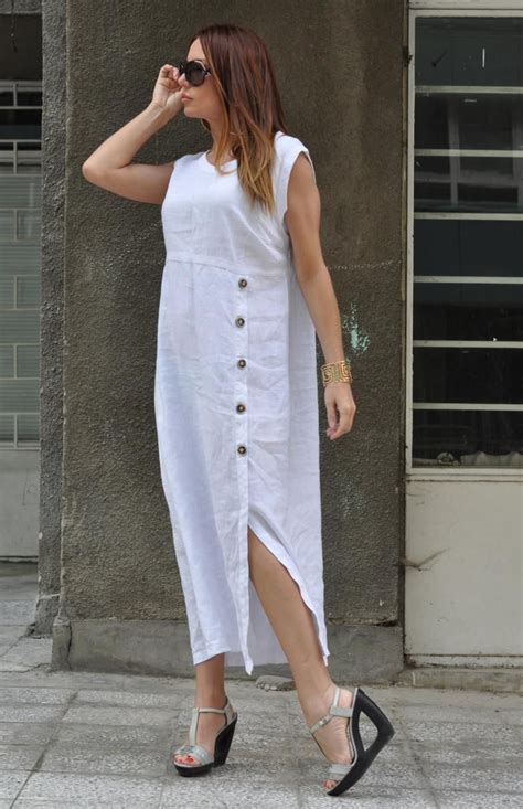Sleeveless Dress Linen Dress Shirt Dress Linen Clothing Etsy White