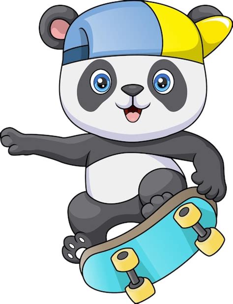 Premium Vector Cute Little Panda Cartoon Playing Skateboard