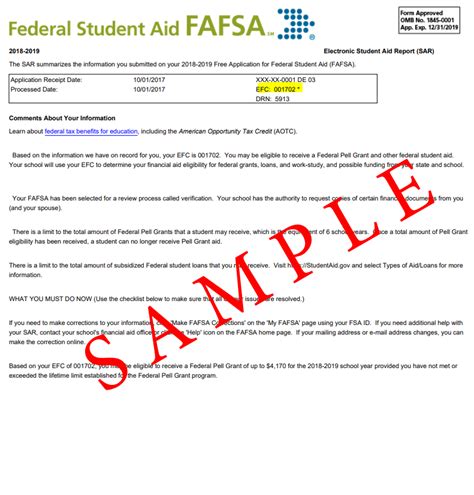 Sample Copy Of The Fafsa Student Aid Report Colleges That Change Lives