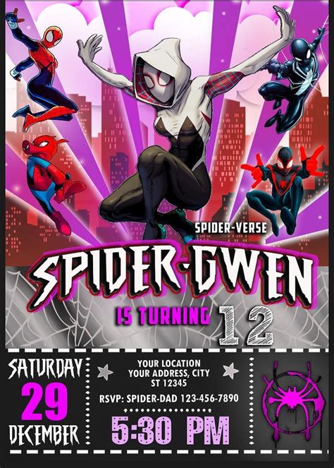 spiderman invitation girl for birthday party into the spider verse invite spider woma