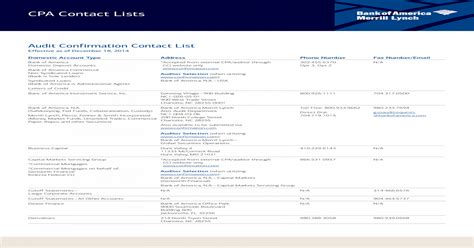 Cpa Contact Lists Bank Of America Contact Lists Audit