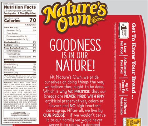 Nature S Own Whole Wheat Bread Nutrition Label Besto Blog