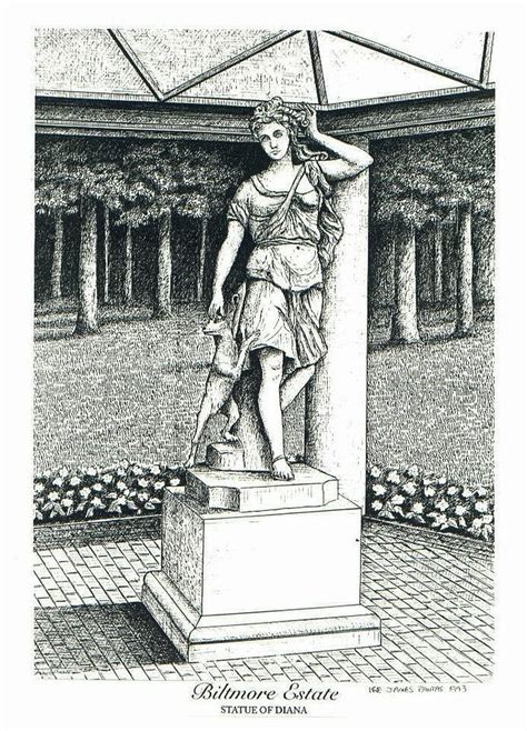 A statue of diana, goddess of the hunt, overlooking the biltmore house in asheville, north carolina. Statue Of Diana On Biltmore Estate Drawing by Lee Pantas
