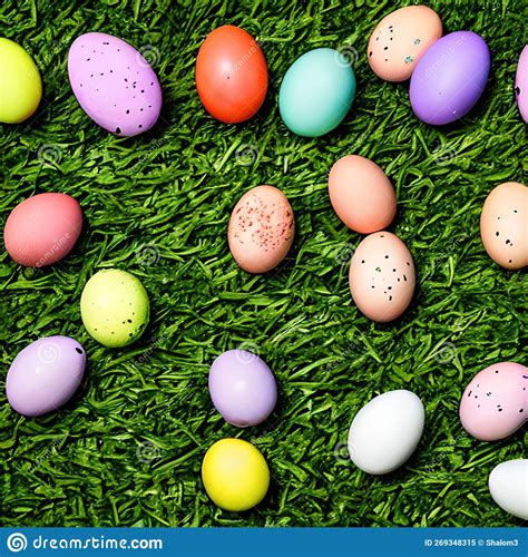 Colorful Painted Easter Eggs Spread Out On The Grass Ai Generated