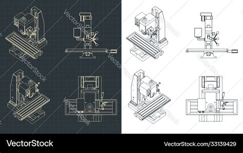 Cnc Milling And Lathe Machine Drawings Royalty Free Vector