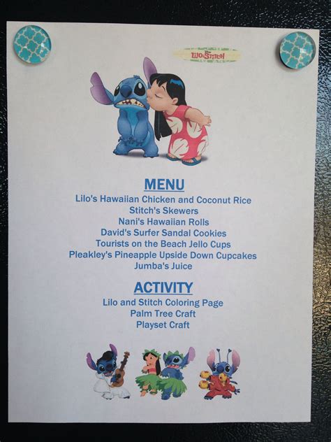 Lilo And Stitch Menu Lilo And Stitch Movie Night Disney Movie Night