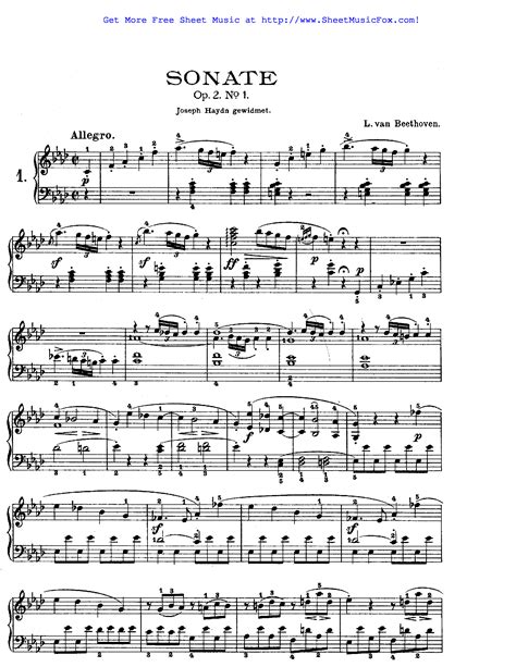 Free Sheet Music For Piano Sonata No1 Op2 No1 Beethoven Ludwig