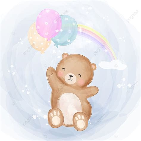 Cute Baby Bear Flying With Balloons Baby Shower Cartoon Cute Png And