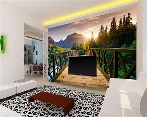 Custom 3d Wallpaper Forest Wooden Bridge Landscape Wallpaper Tv Sofa