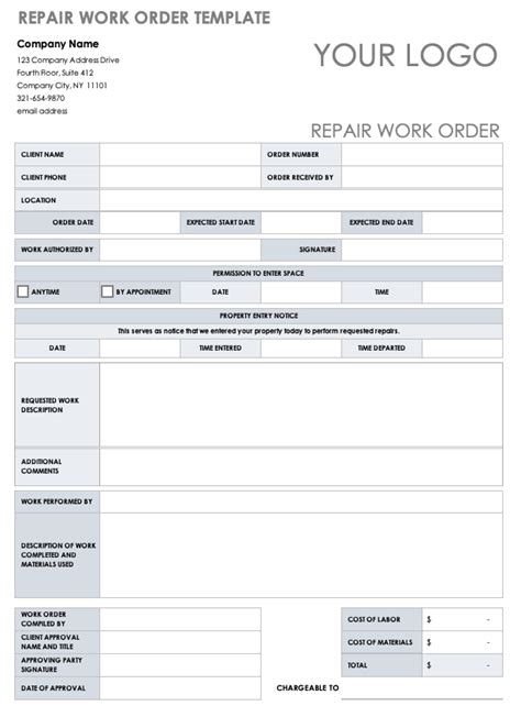 Work Order Excel Template