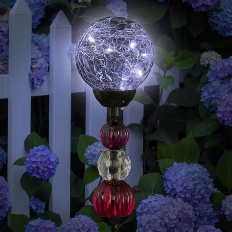 Exhart Solar Crackle Glass Ball Garden Stake With Six Led Lights And