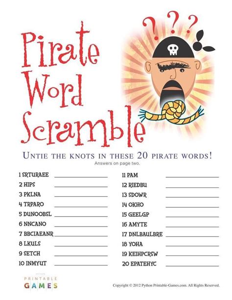Pirate Word Scramble Pirate Day Pirate Birthday Pirate Life Pirate