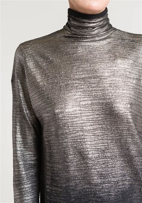 Avant Toi Metallic Turtleneck Top In Black Foil Santa Fe Dry Goods