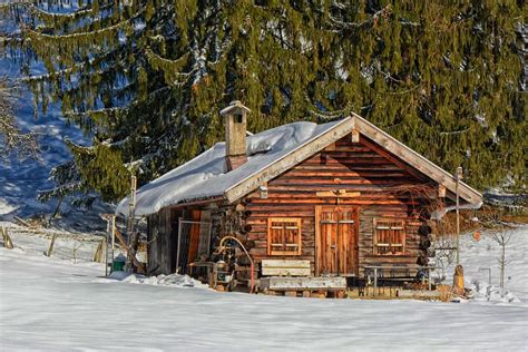 Log Cabin In Winter Mountains Germany By Mountain Dreams Cabin Art