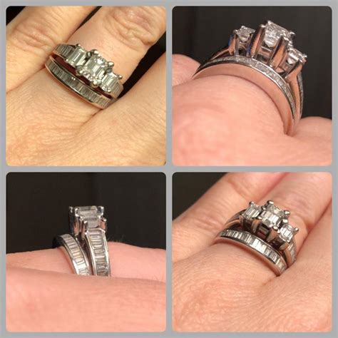 An unusual combination that works perfectly together and can be customized model#. Jared Emerald Cut Engagement Ring/Wedding Band Set | I Do Now I Don't