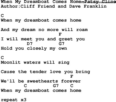 Country Musicwhen My Dreamboat Comes Home Patsy Cline Lyrics And Chords