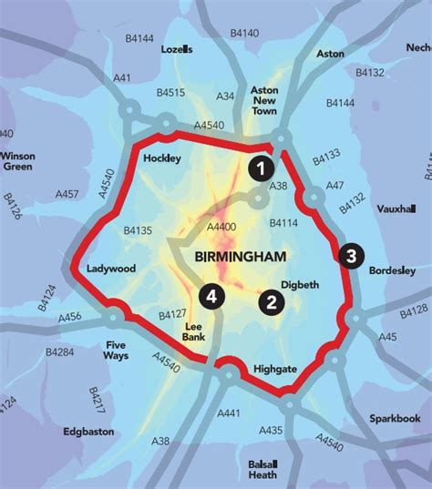 Map Of Birmingham Clean Air Zone With Streets And Pos