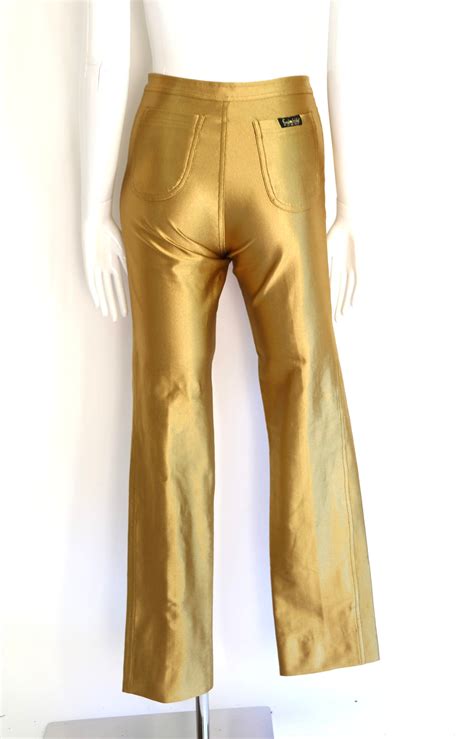 70s gold fredericks of hollywood original spandex disco pants m vintage 1970s shiny skin tight