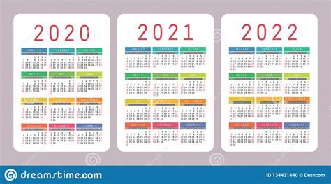 Calendario 2020 2021 2022 Años Plantilla Vertical Del Diseño Del