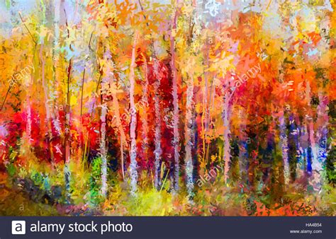 Oil Painting Landscape Colorful Autumn Trees Semi