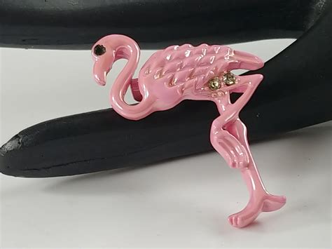 Vintage Adorable Kitsch Pink Flamingo Bird Pin Brooch With Etsy