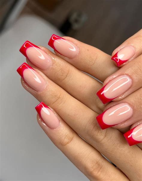 French Tip Acrylic Nails Red Acrylic Nails Short Square Acrylic Nails French Manicures Nail
