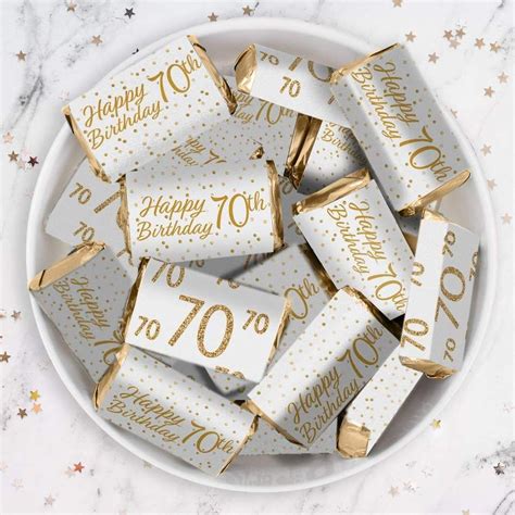 White And Gold 70th Birthday Party Mini Candy Bar Stickers 45 Count