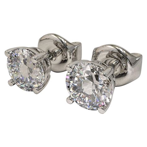 Carat Total Round Brilliant Cut Diamond Stud Earrings White Gold