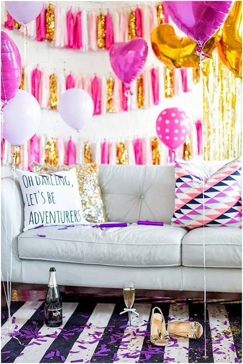 Bachelorette Party Decor Idea Pink White Gold Tassels And Balloons Perfect To Decorate A