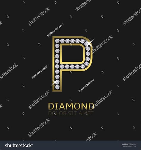 Golden Metal Letter P Logo Diamonds Stock Vector Royalty Free