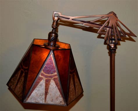 Art Deco Floor Lamp With Period Geometric Mica Shade From