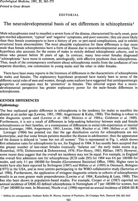 the neurodevelopmental basis of sex differences in schizophrenia1 psychological medicine