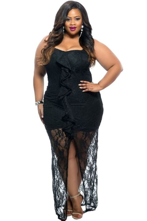 Cfanny 2016 New Plus Size Dress Womens Sexy Sweetheart Ruffle Detail Strapless Curvy Lace Dress