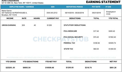 Free Pay Stub Template With Calculator No Watermark Check Pay Stub